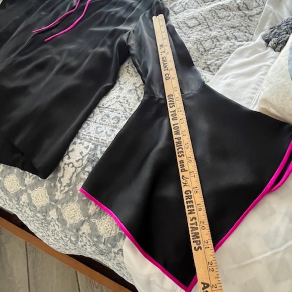 Rare Black Fuchsia Silk Asian-Inspired Open Front Jacket Sz S Dramatic Sleeves - Picture 10 of 10